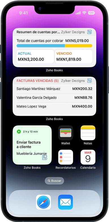 Widget para pantalla de inicio - Aplicación de contabilidad para pequeñas empresas para iOS | Zoho Books