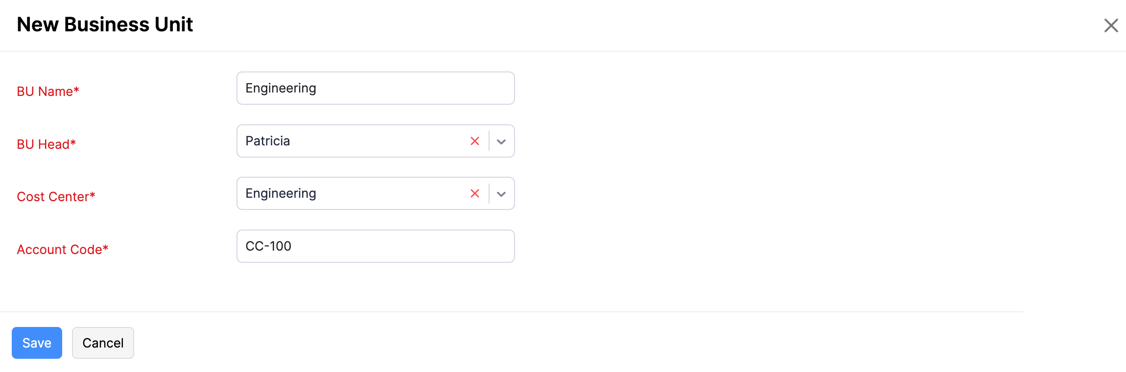 The New Record form of a custom module.