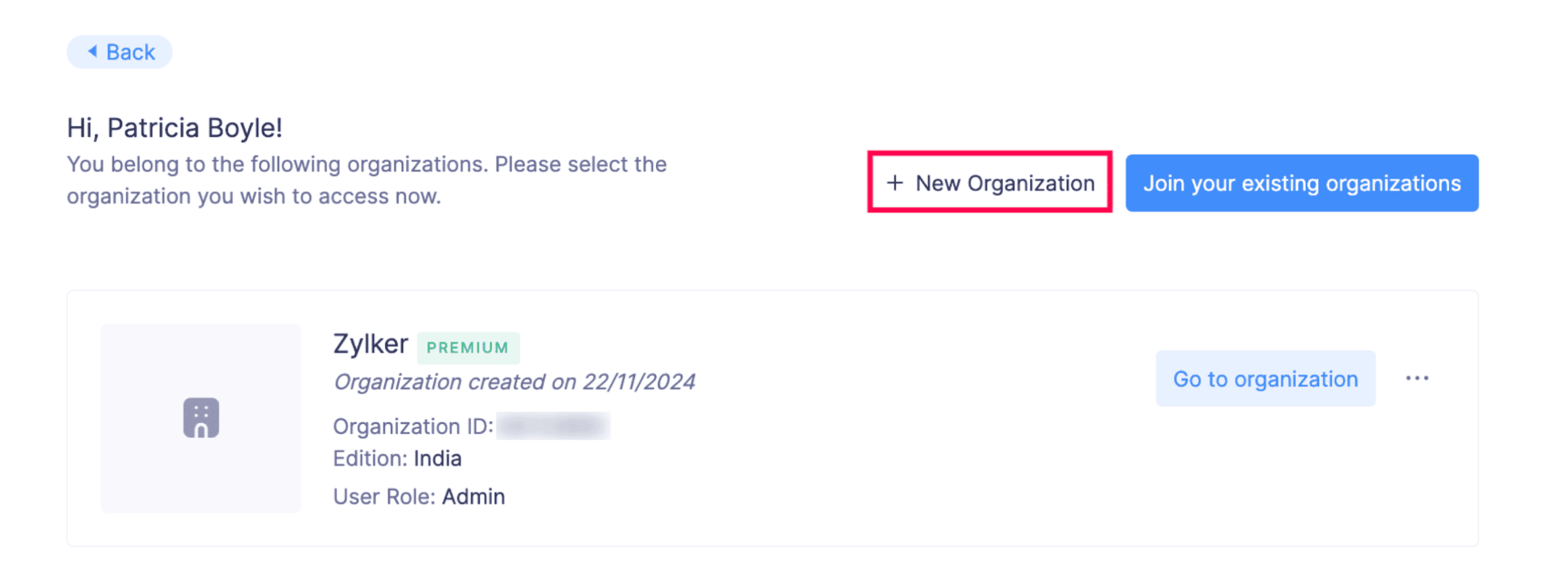 Create New Organization