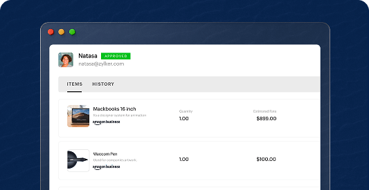 Screenshot showcasing Zoho Expense and Amazon business integration