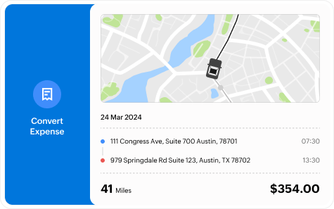 An image showing a mileage log being swiped to convert into an expense in Zoho Expense.