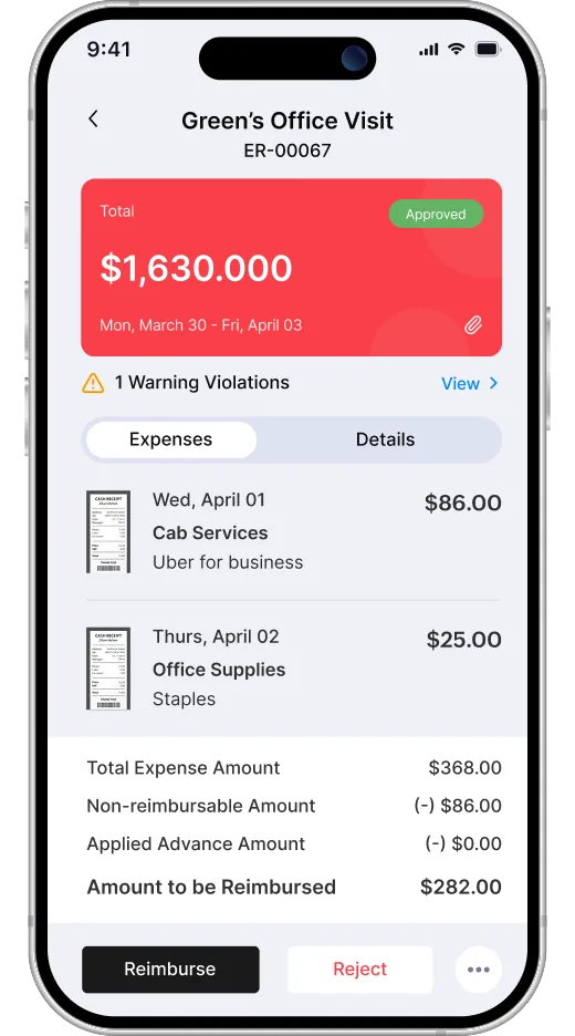 Reimbursements in Zoho Expense iOS app