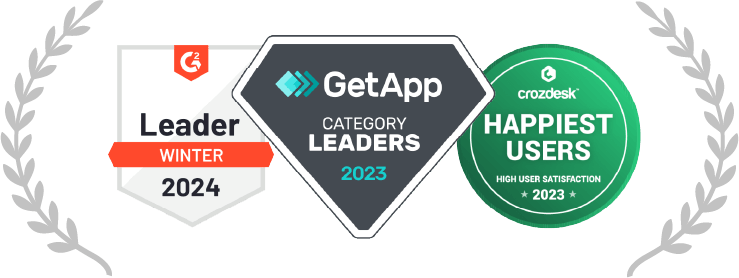 Image showing G2, GetApp, and Crozdesk badges.