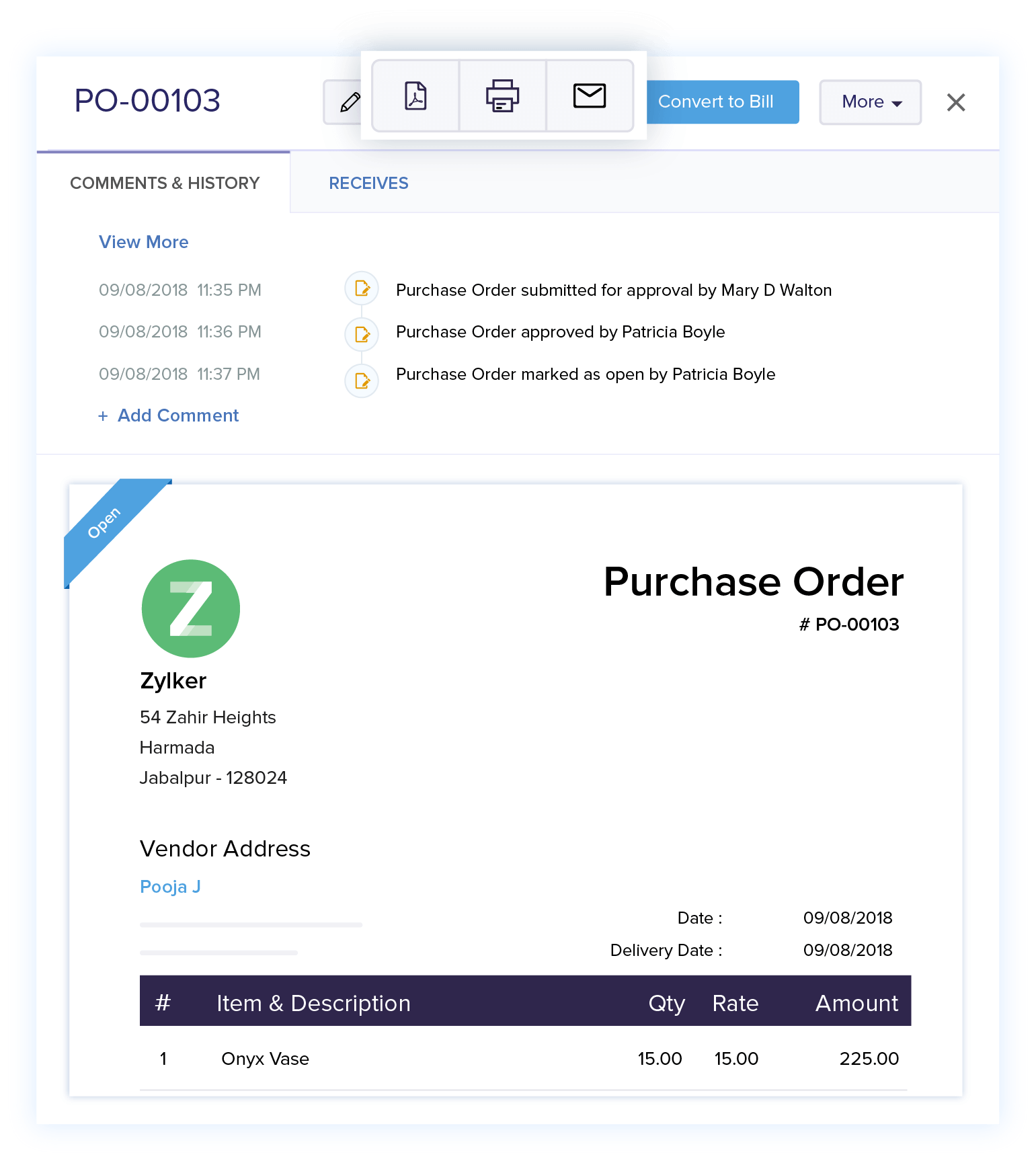 Share Purchase Orders - Best Purchase Order Software | Zoho Books