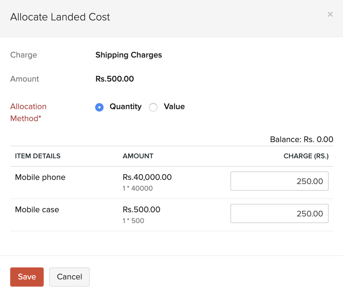 Landed Costs in Bills