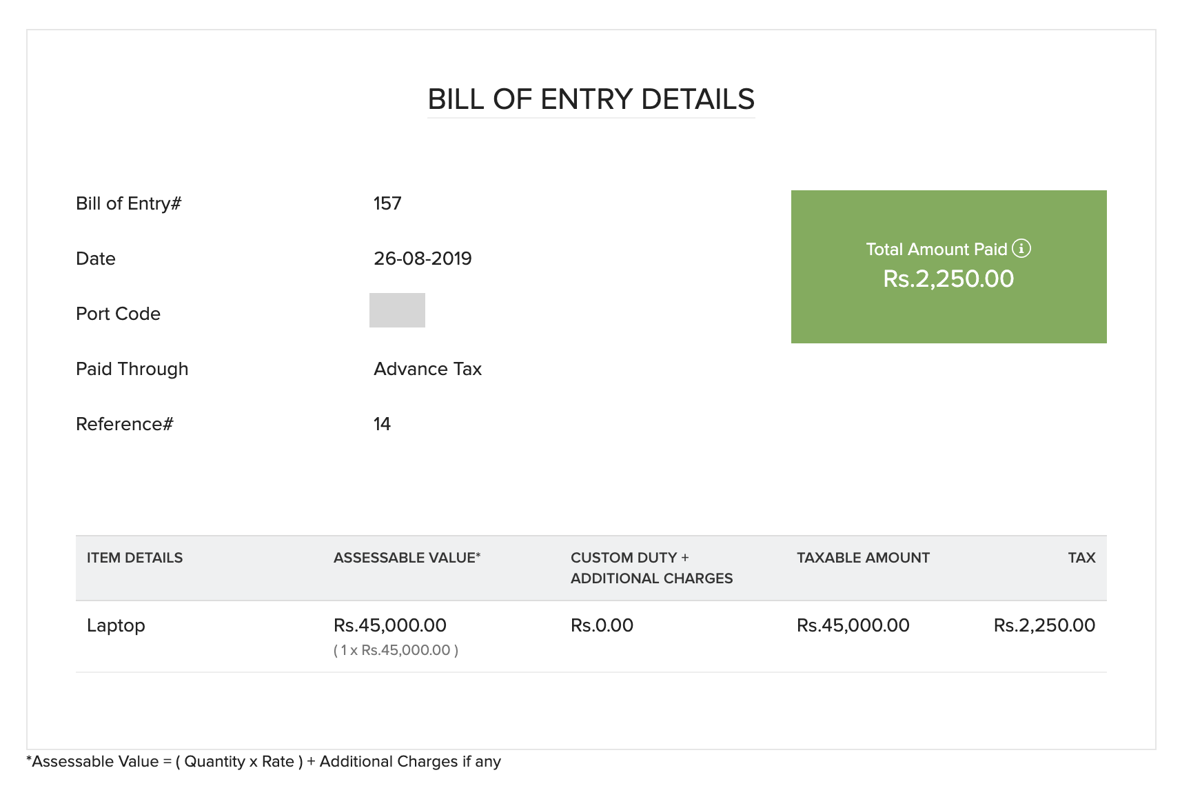 Bill of Entry