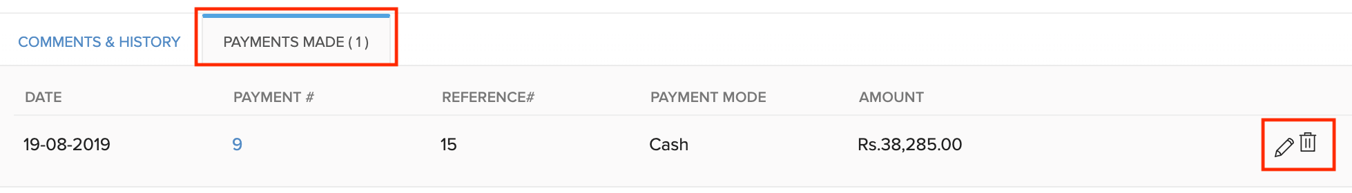 Payments Made Actions