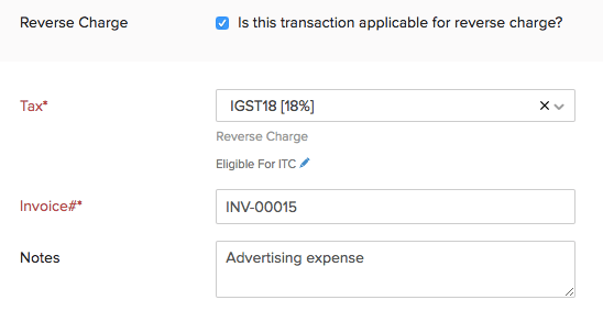 Reverse Charge in Expense