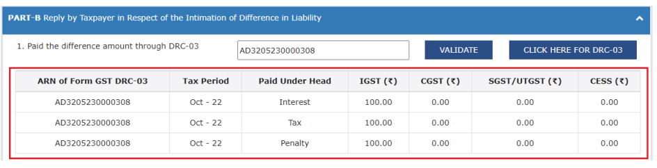 List of ARNs for which you've paid the difference