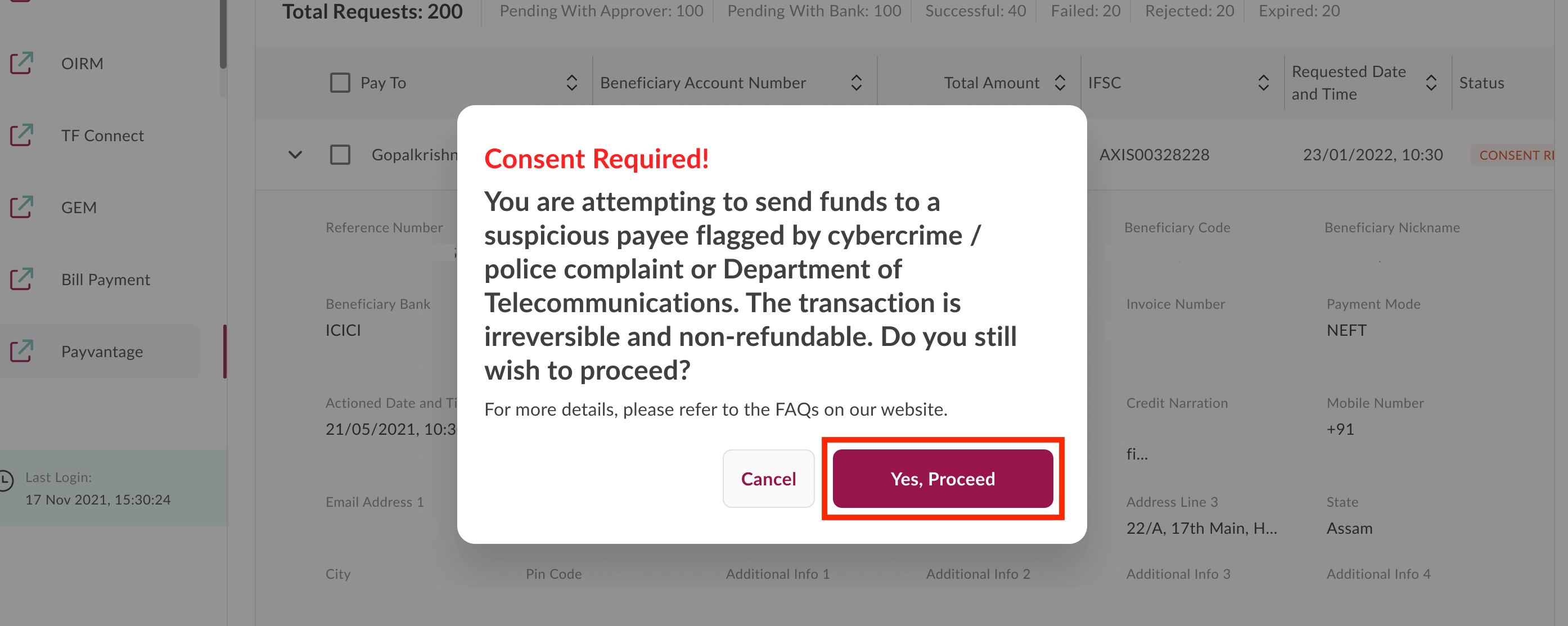 Consent Required Pop-up