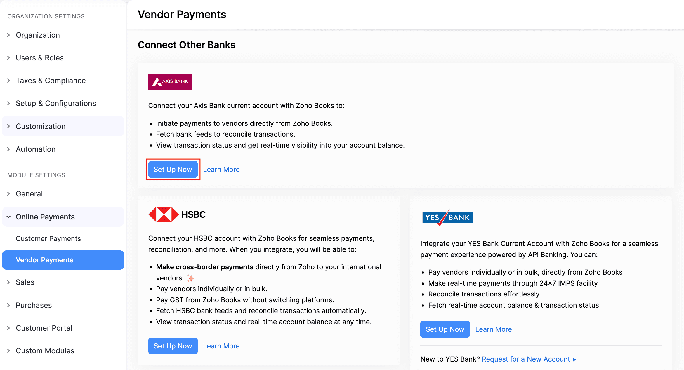 Set up Axis Bank Integration