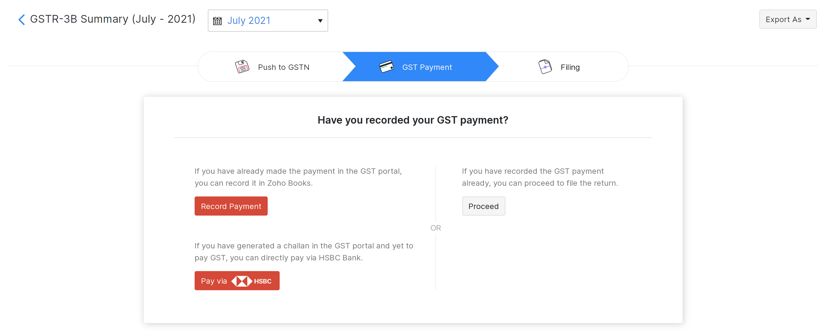 Pay GSTR-3B via HSBC