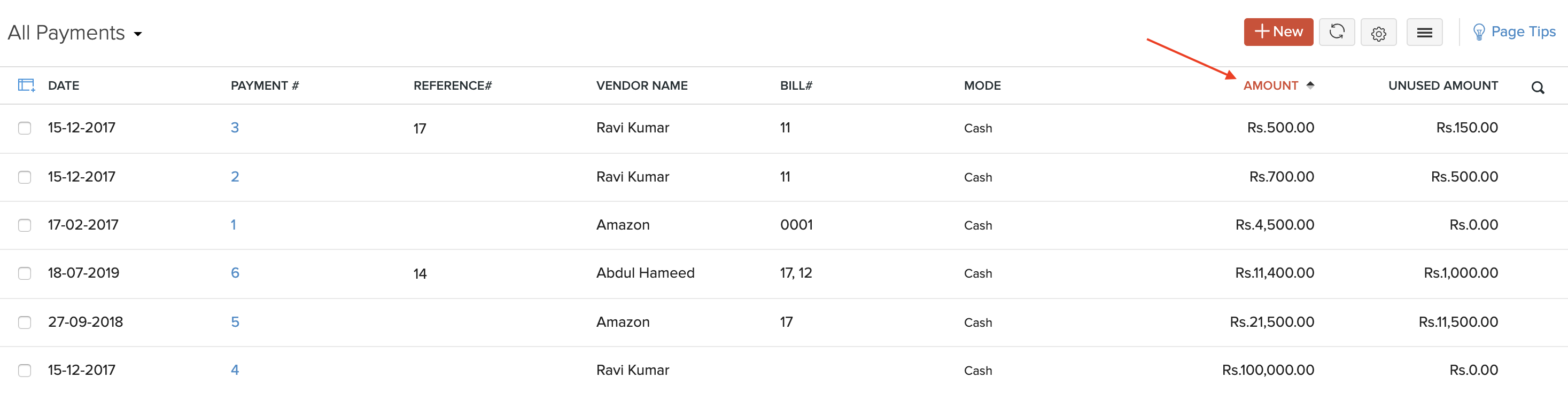 Sort Payments Made