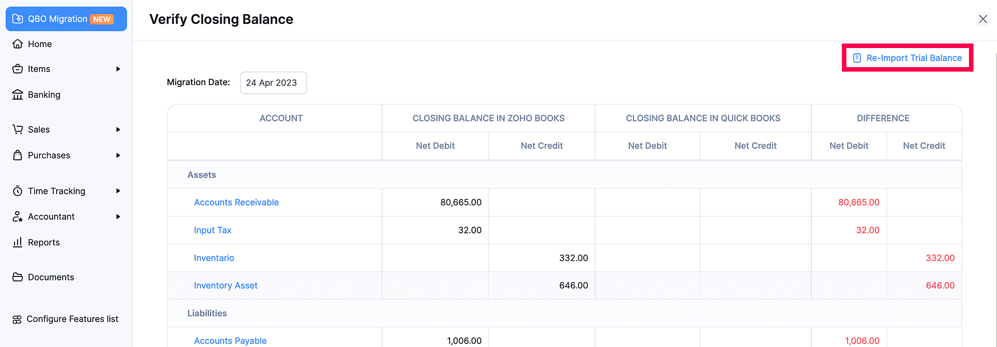 Click Re-Import Trial Balance