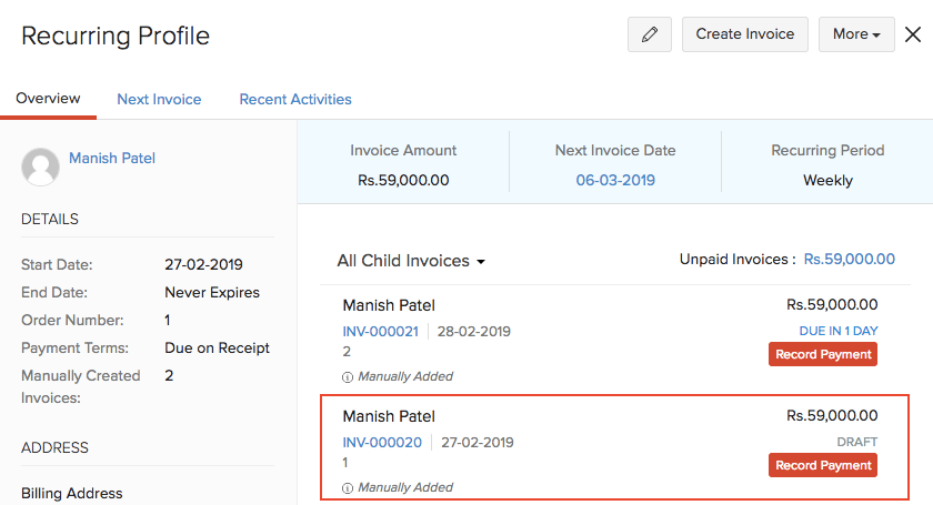 Recurring Invoice Details