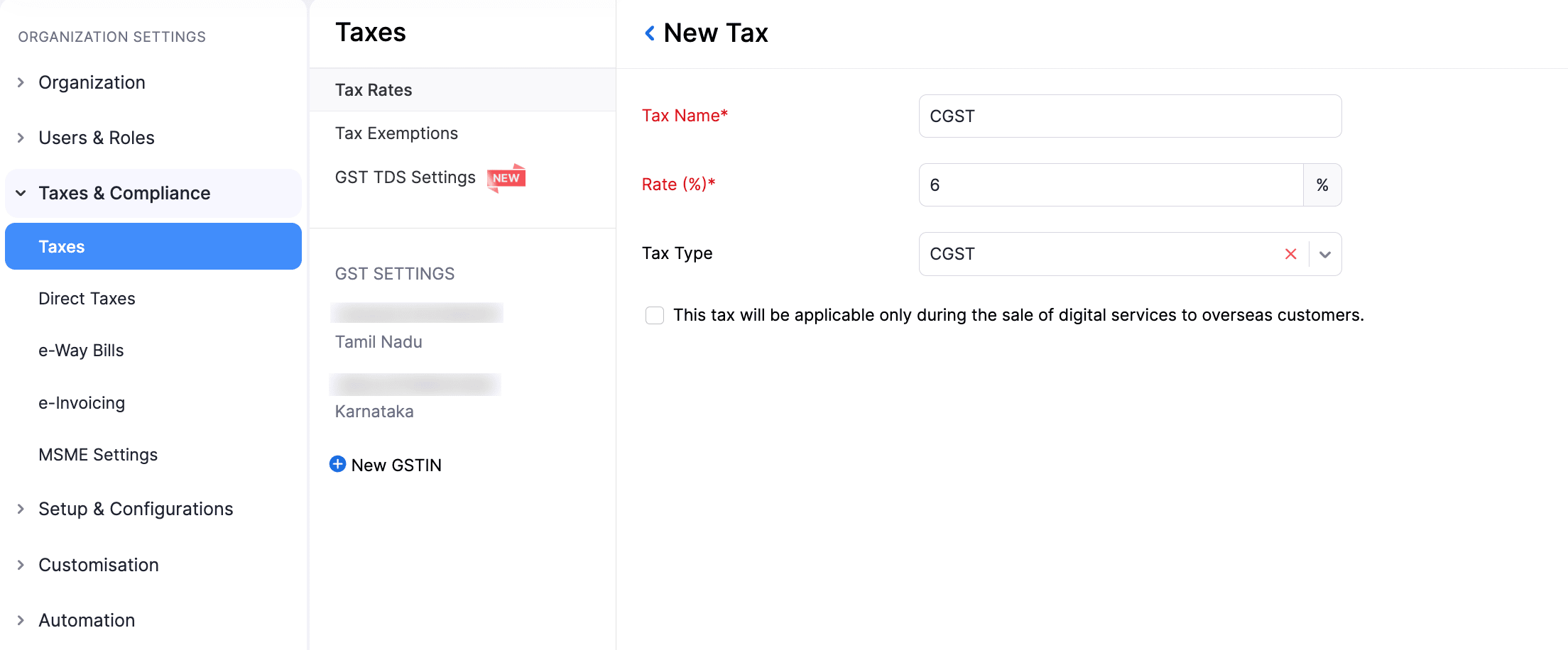 Create Tax Rates