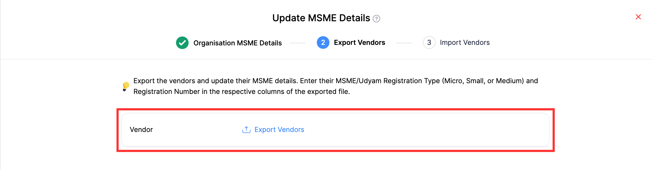 Click 'Export Vendors'