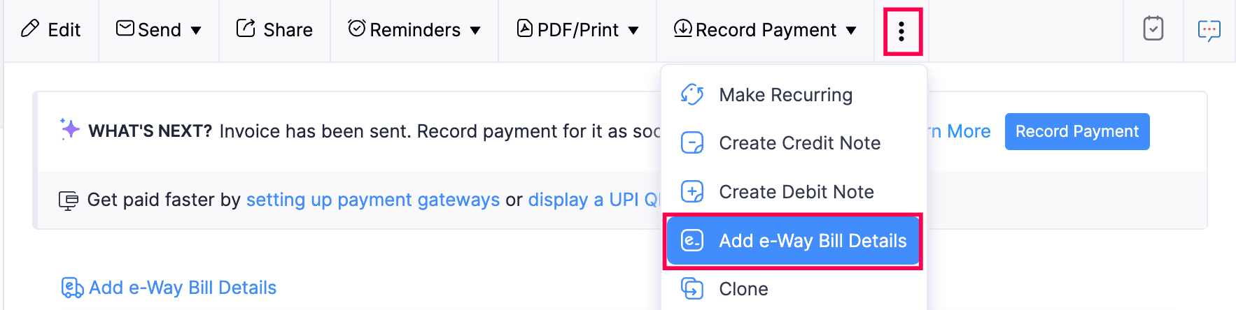 Add e-way Bill details