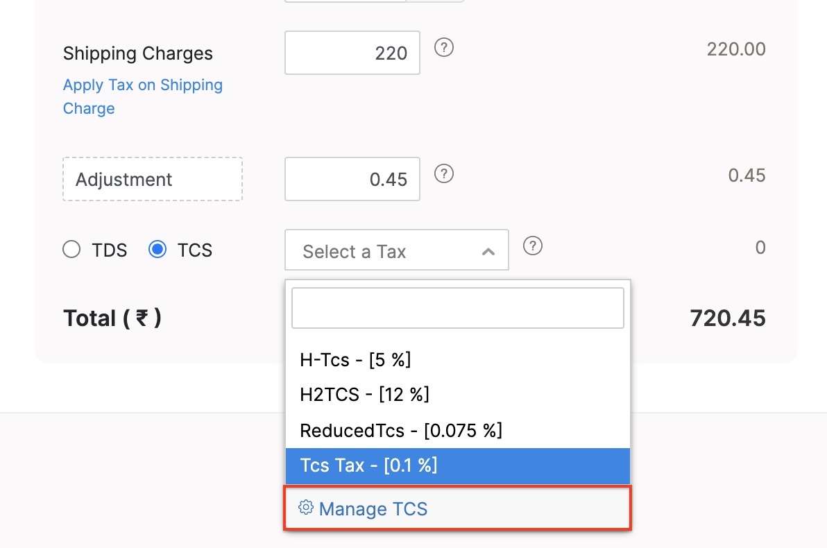 Manage TCS