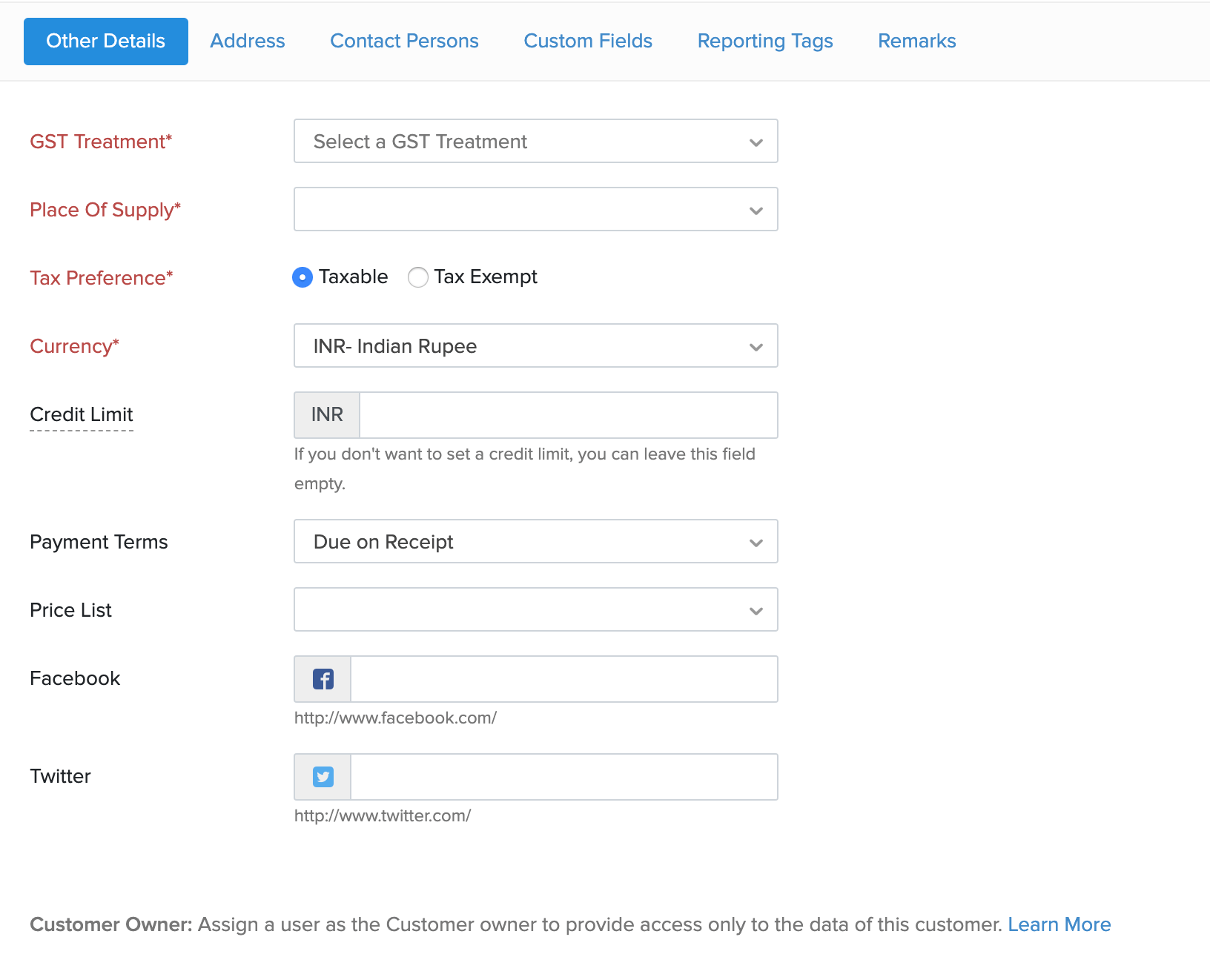 Contact payment details section