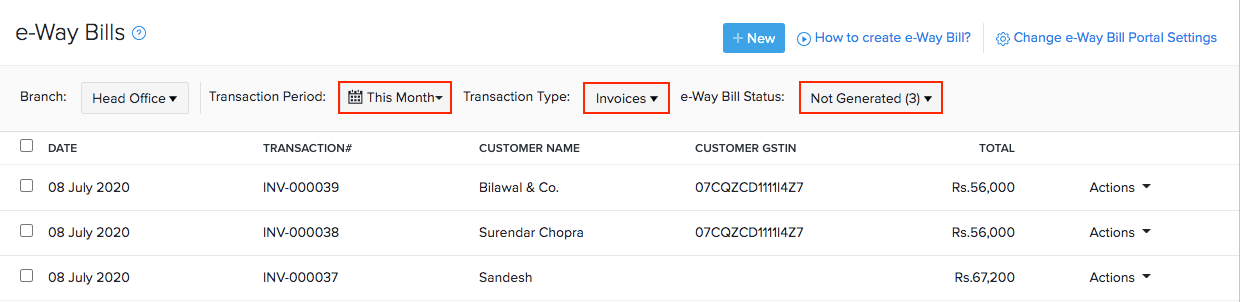 e-Way bill filter