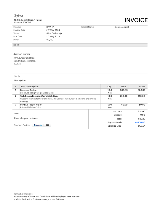 Zoho Invoice - Custom Templates