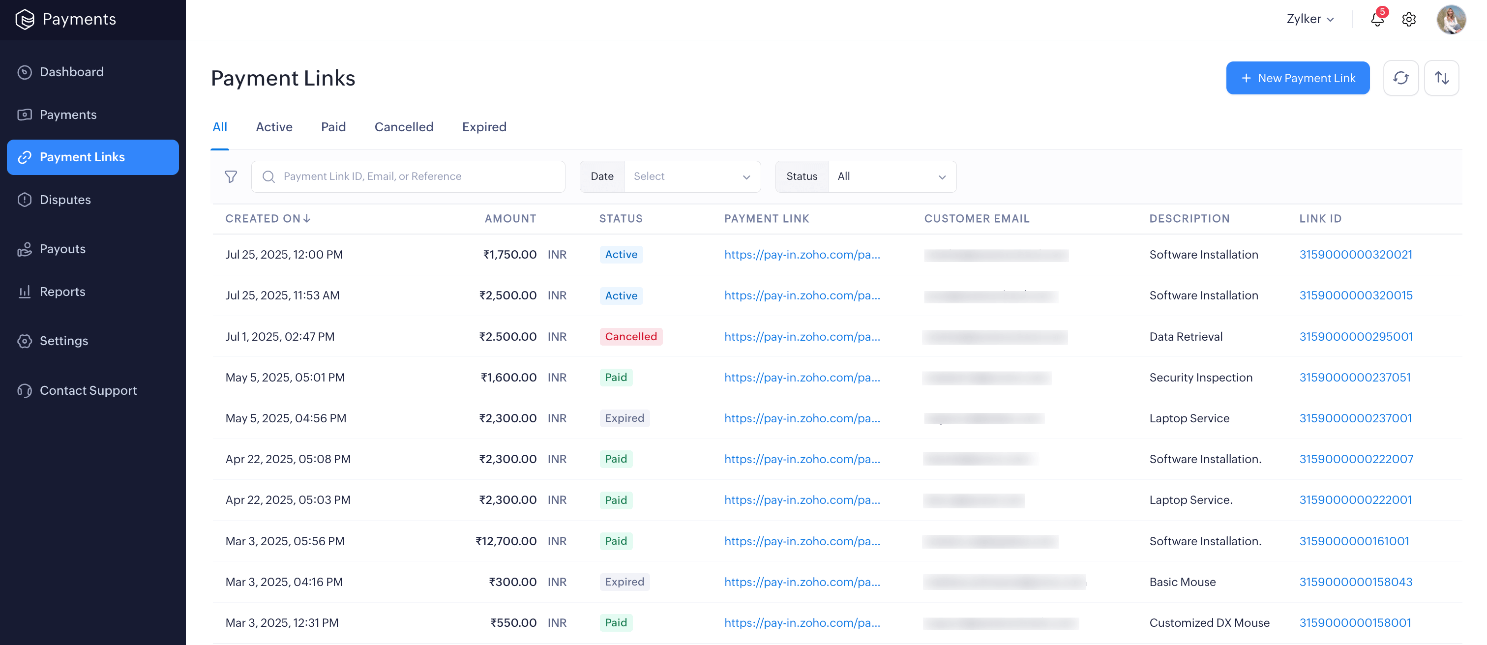 View the generated payment link