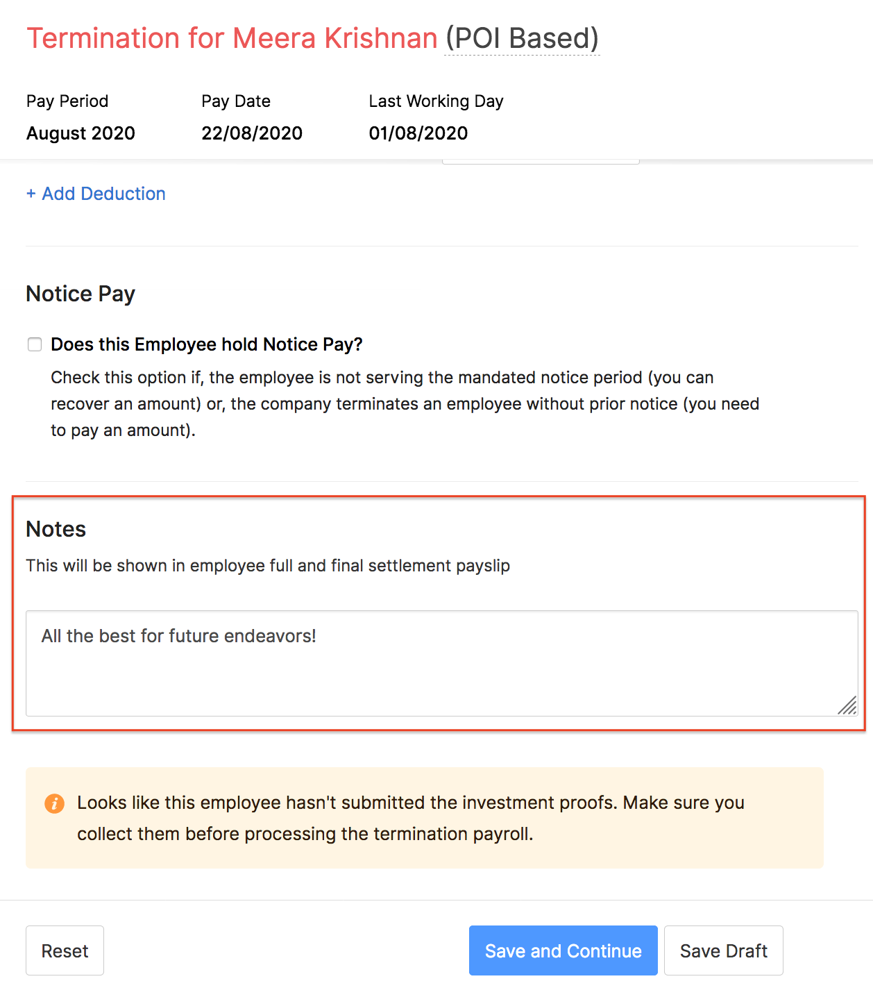 Termination Payroll Notes