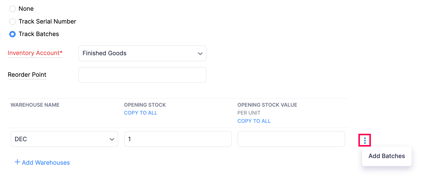 Track Bin Locations for Opening Stocks