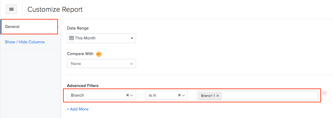 Filter report by branch