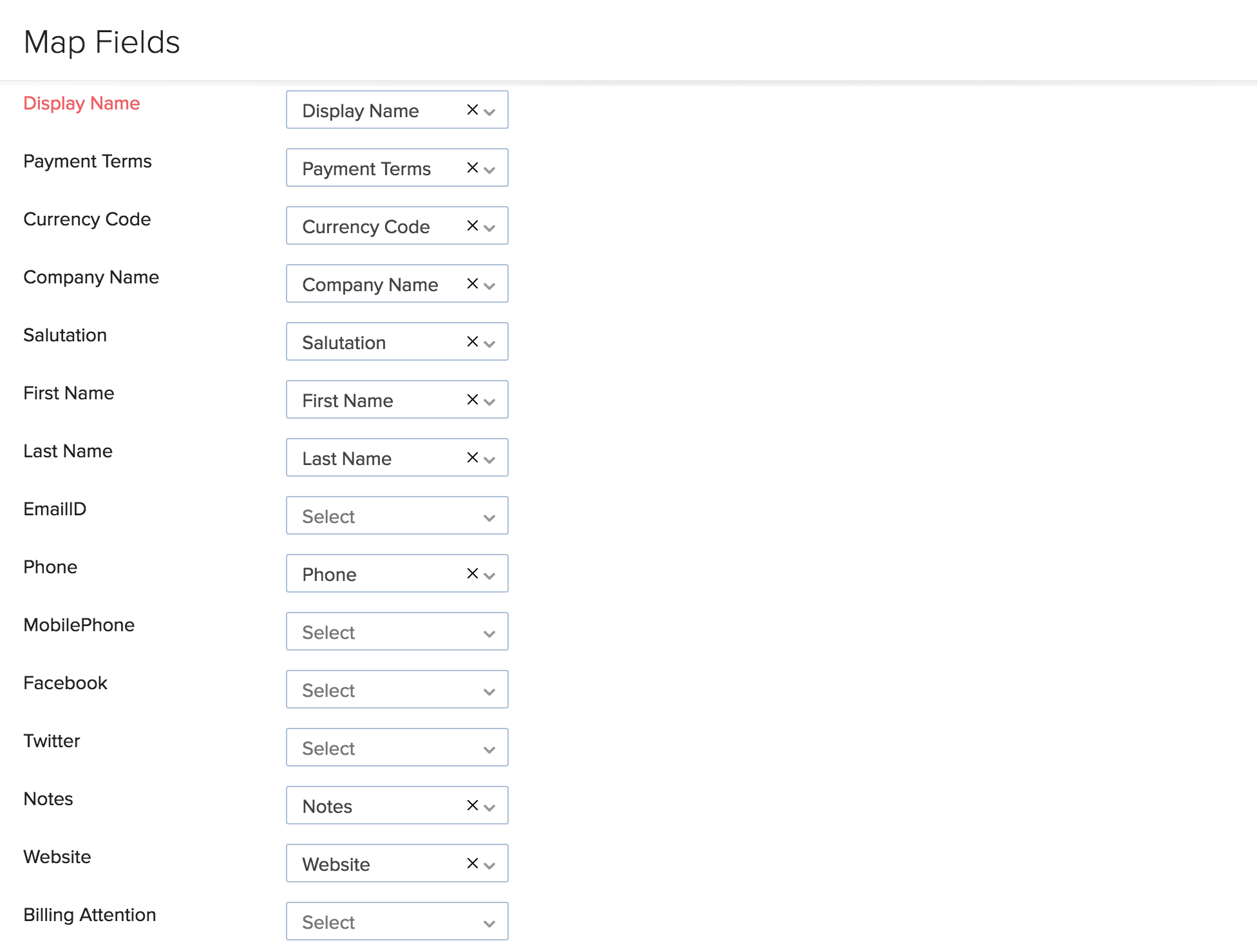 a sample mapping fields page