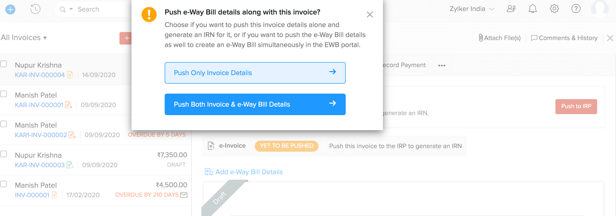 Push e-Way bills to IRP