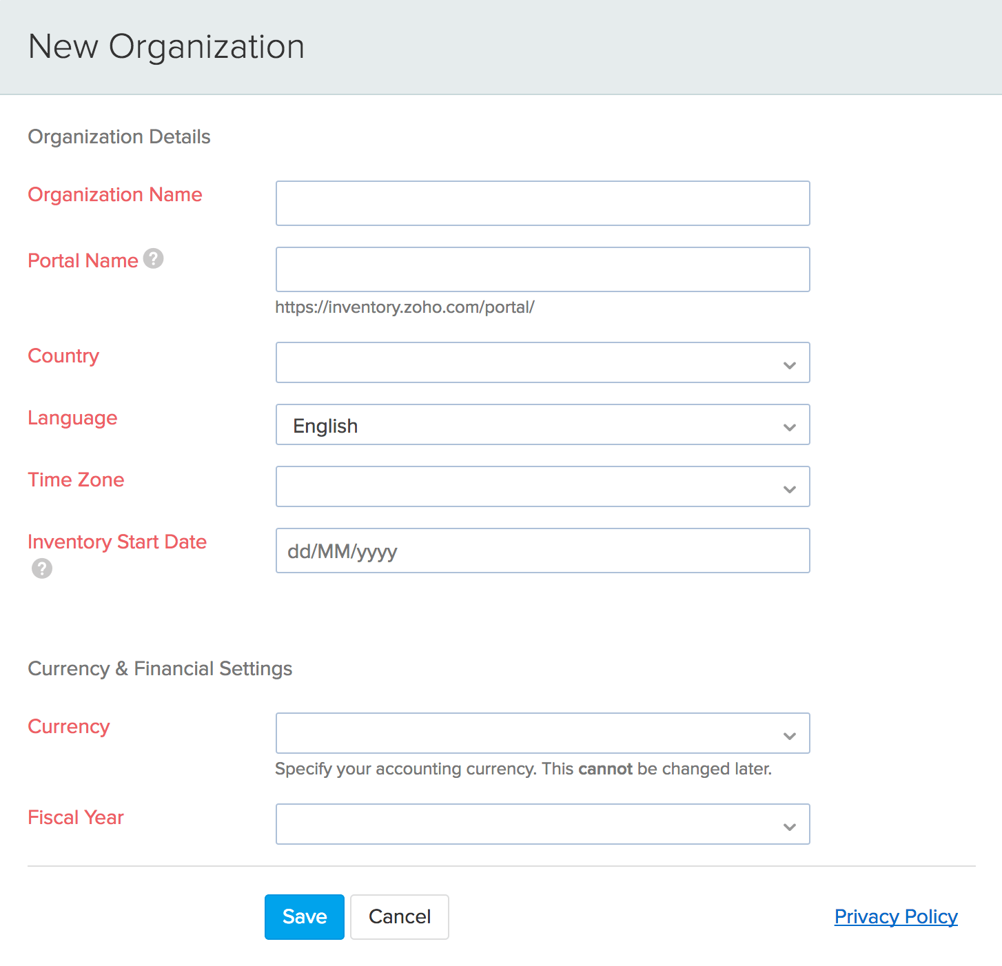 quick setup page