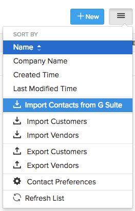 Import Contacts G Suite Menu