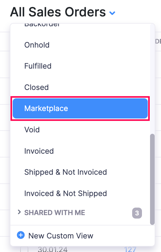 Sales order module with marketplace filter