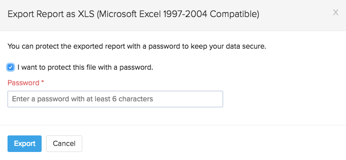 Exporting reports with password protection
