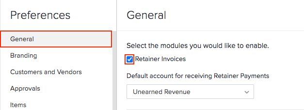 Enable Retainer Invoices