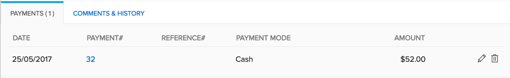 Image of the payments received tab