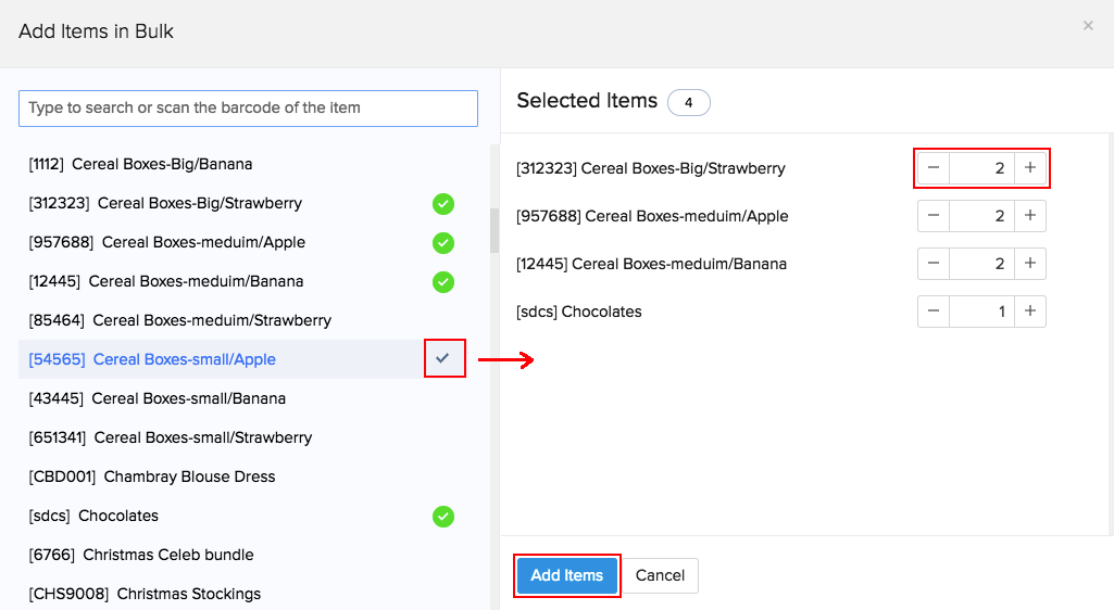 Selecting multiple items