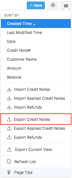 Export credits menu