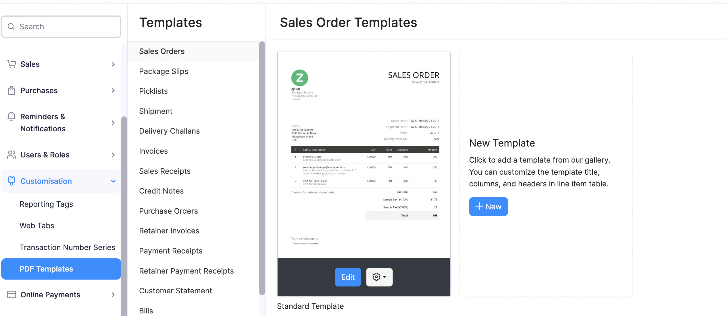 Sales Orders template