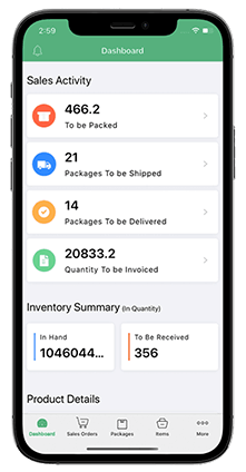 Zoho Inventory's mobile for inventory management