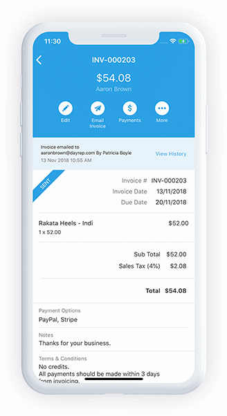 Mobile app invoices - Zoho Inventory