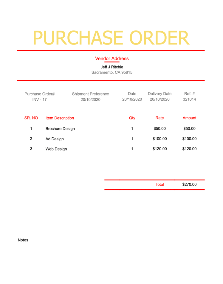 Basic Purchase Order Template | Purchase Order
