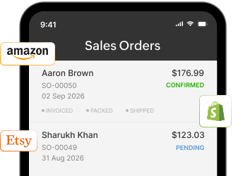 Mobile app screen displaying Zoho Inventory sales order management.