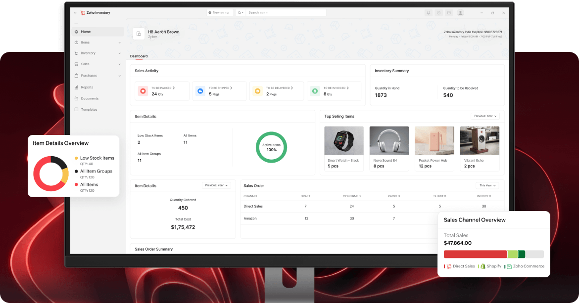 Zoho Inventory Windows app dashboard