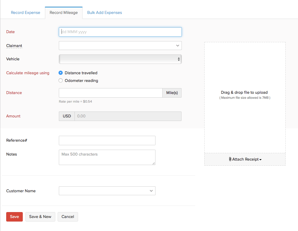 Record Mileage Form