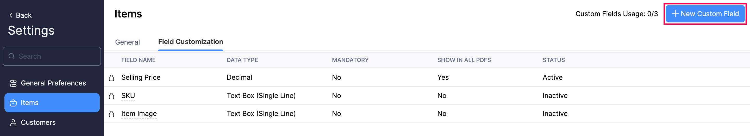 Custom Field Invoices