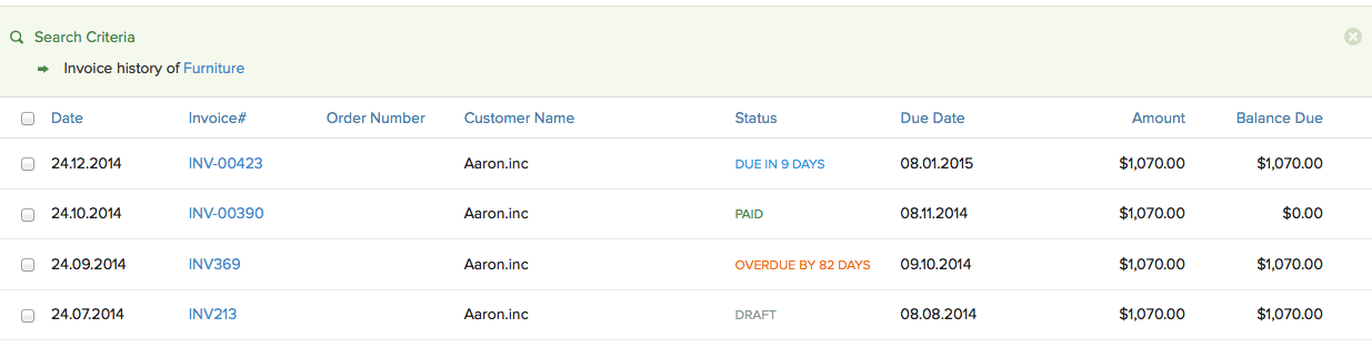 Recurring Invoice history