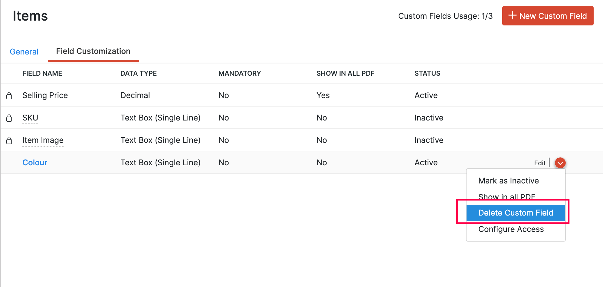 Delete Custom Field